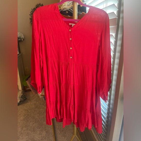 Red button up swing dress - Picture 1 of 6